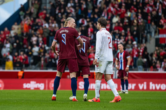 Erling Braut Haaland of Norway and Joachim Andersen of