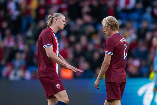 Erling Braut Haaland and Morten Thorsby of Norway look