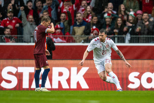 Pierre-Emilie Højbjerg of Denmark celebrates