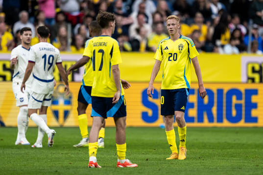 Williot Swedberg and Hugo Larsson of Sweden look dejected