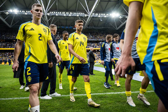 Emil Krafth and Anton Salétros of Sweden look dejected