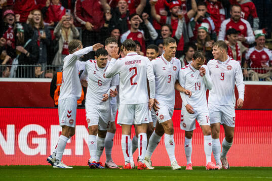 Players of Denmark celebrate