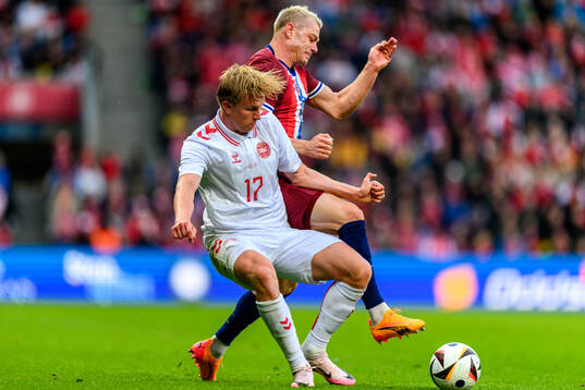 Victor Kristiansen of Denmark and Julian Ryerson of Norway
