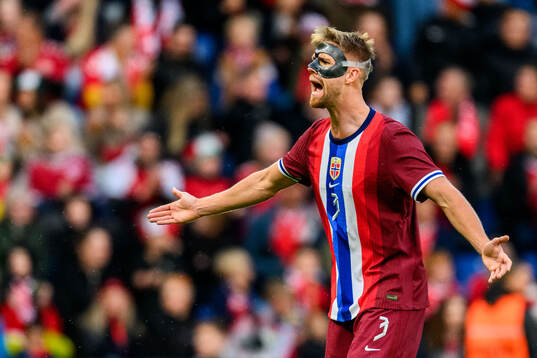 Kristoffer Ajer of Norway reacts