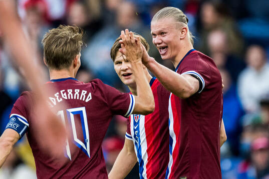 Erling Braut Haaland of Norway celebrates scoring 2-1