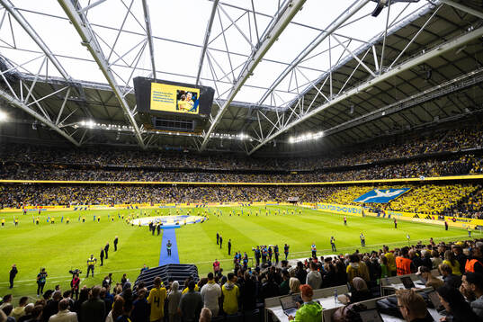 General view of Friends Arena and a tifo honoring Zlatan