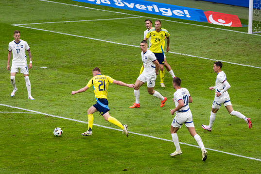 Dejan Kulusevski of Sweden shoots at goal