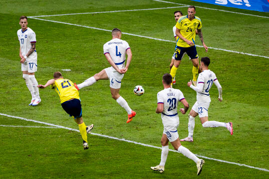 Dejan Kulusevski of Sweden shoots at goal