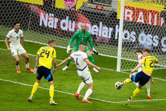 Dejan Kulusevski of Sweden shoots at goal