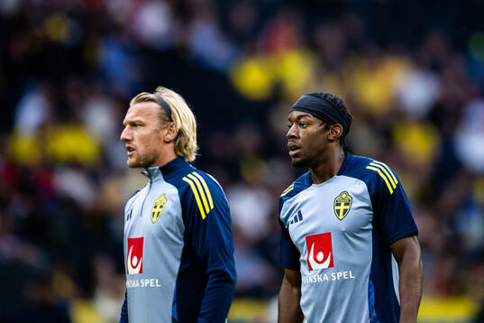 Emil Forsberg and Anthony Elanga of Sweden