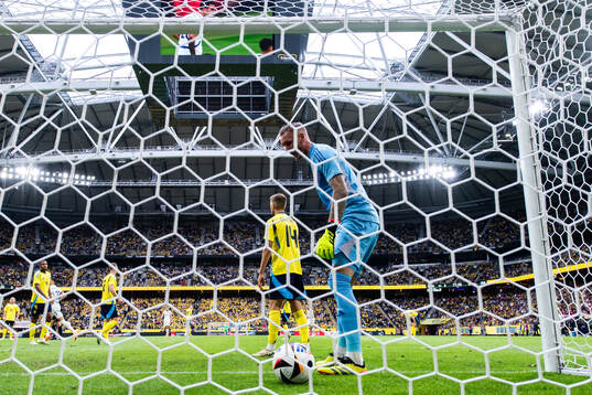 Robin Olsen of Sweden looks dejected