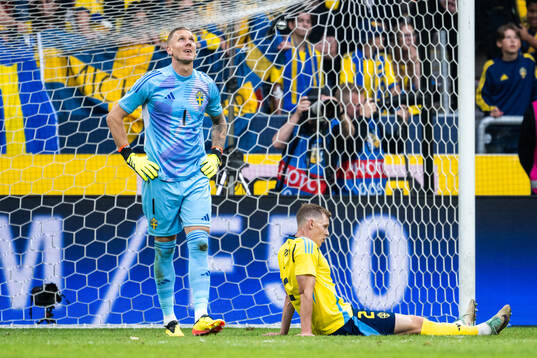 Robin Olsen of Sweden looks dejected