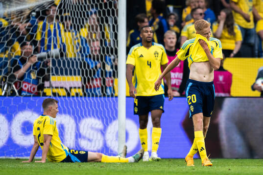 Hugo Larsson of Sweden looks dejected