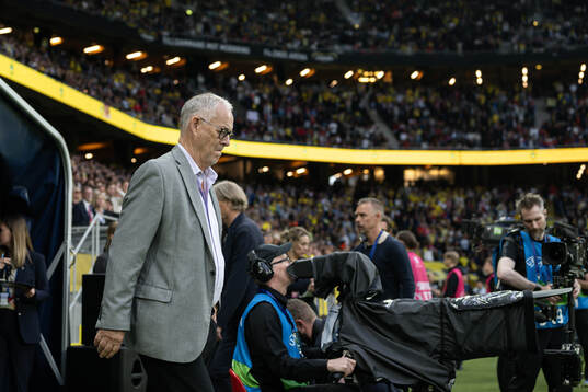 Lars Lagerbäck, former coach of team Sweden, enters the