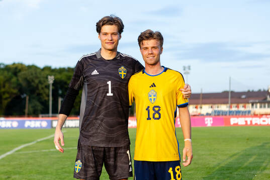 Goalkeeper Filip Sidklev and Wilmer Odefalk  of Sweden