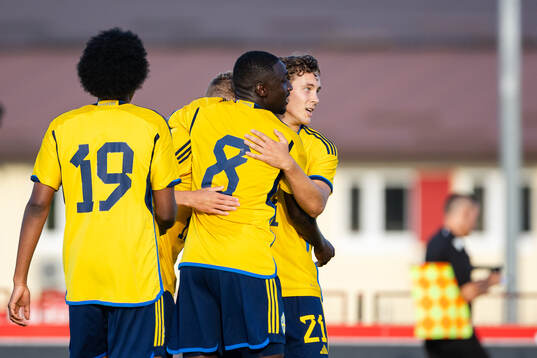 Imam Jagne and Hampus Skoglund of Sweden celebrate