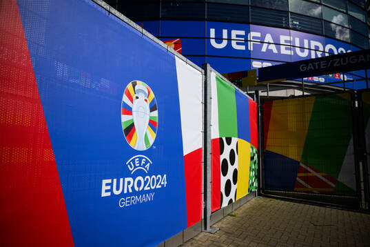 The Euro 2024 logotype outside of BVB Stadion Dortmund