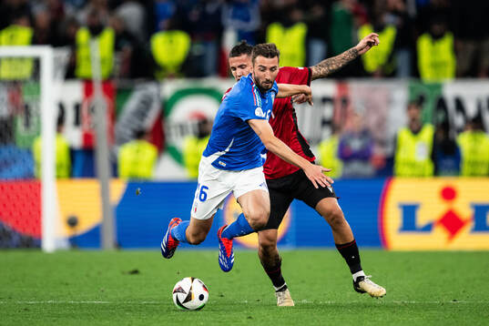 Bryan Cristante of Italy and Rey Manaj of Albania