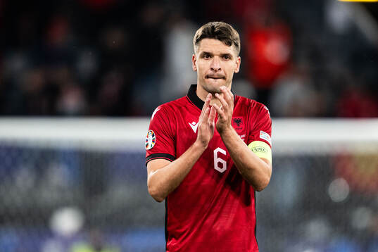 Berat Djimsiti of Albania looks dejected