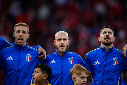Davide Frattesi, Federico Dimarco and Jorginho of Italy