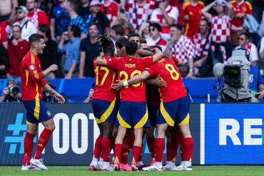 Daniel Carvajal of Spain celebrates with team mates