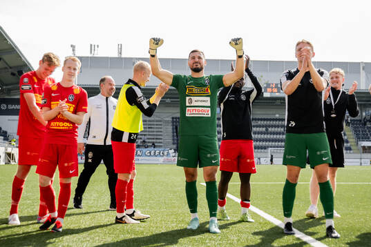 Landskronas målvakt Amr Kaddoura jublar