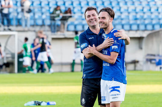Trelleborgs tränare Stefan Jacobsson och Felix Hörberg