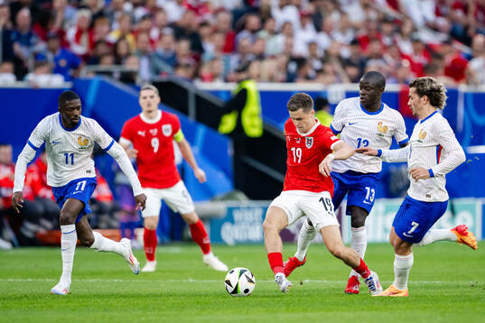 Christoph Baumgartner of Austria against Ousmane Dembele ,