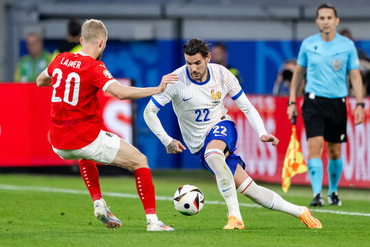 Konrad Laimer of Austria and Theo Hernandez of France