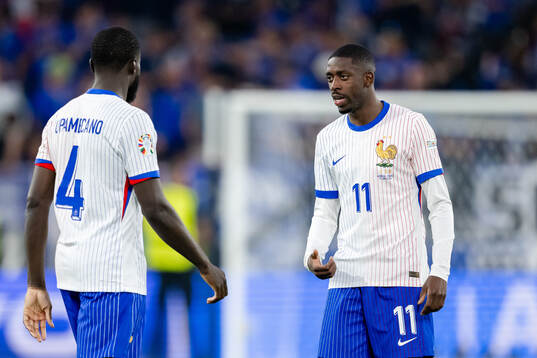 Dayot Upamecano and Ousmane Dembele of France