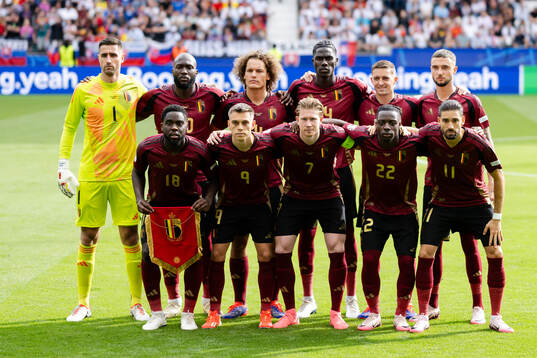 The starting eleven of Belgium pose for a team photo