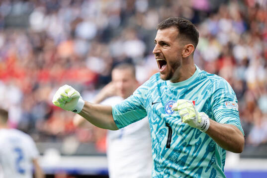 Goalkeeper Martin Dubravka of Slovakia celebrates