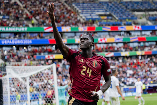 Amadou Onana of Belgium celebrates a goal that was later