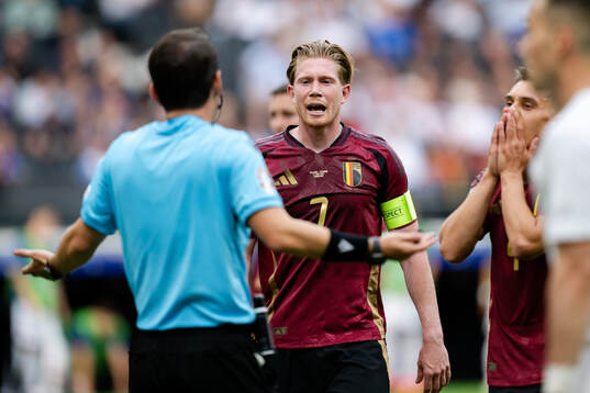Kevin De Bruyne of Belgium reacts
