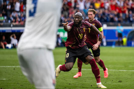 Romelu Lukaku of Belgium celebrates a goal that was later
