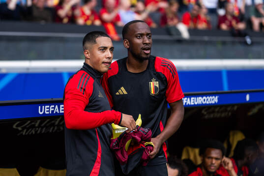 Youri Tielemans and Dodi Lukebakio of Belgium