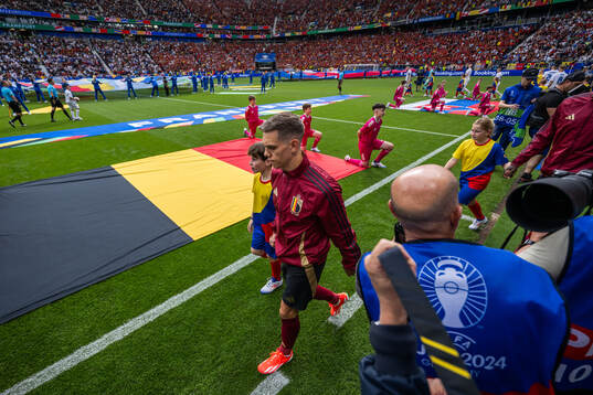 Leandro Trossard of Belgium enters the pitch