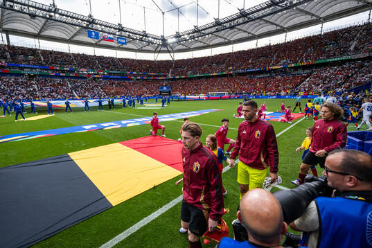 Kevin De Bruyne, goalkeeper Koen Casteels and Wout Faes of