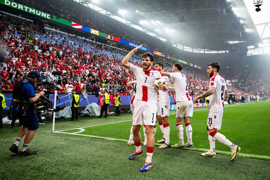Khvicha Kvaratskhelia of Georgia celebrates