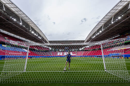 General interior view of Leipzig Stadium as the ball