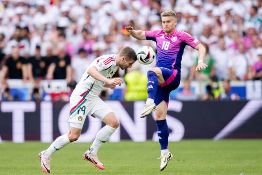 Dominik Szoboszlai of Hungary and Maximilian Mittelstädt