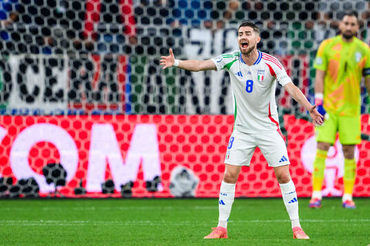 Jorginho of Italy reacts
