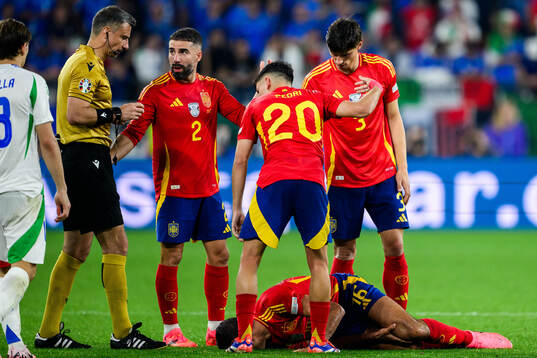 Rodrigo Hernandez of Spain in pain