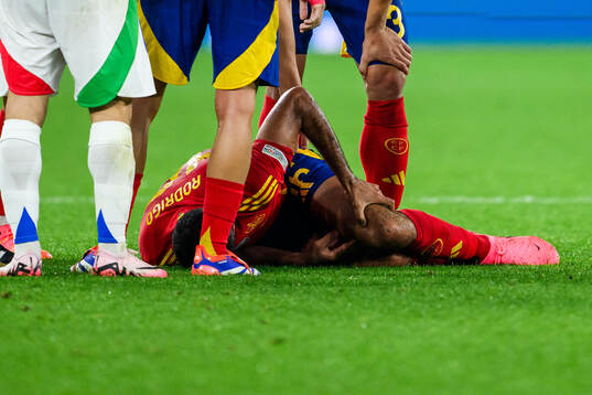 Rodrigo Hernandez of Spain in pain