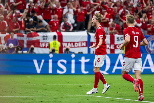 Morten Hjulmand of Denmark celebrates