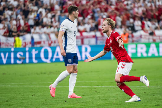 Morten Hjulmand of Denmark celebrates