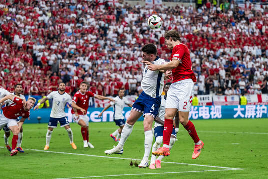 Declan Rice of England and Joachim Christian Andersen of