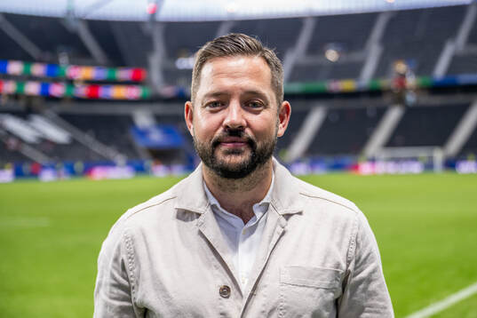 Gusten Dahlin, reporter of Swedish broadcaster TV4, poses