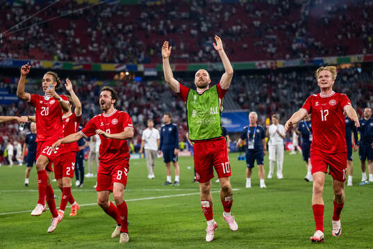 Yussuf Poulsen, Thomas Delaney, Christian Eriksen and