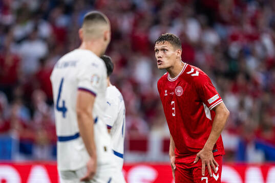 Jannik Vestergaard of Denmark reacts